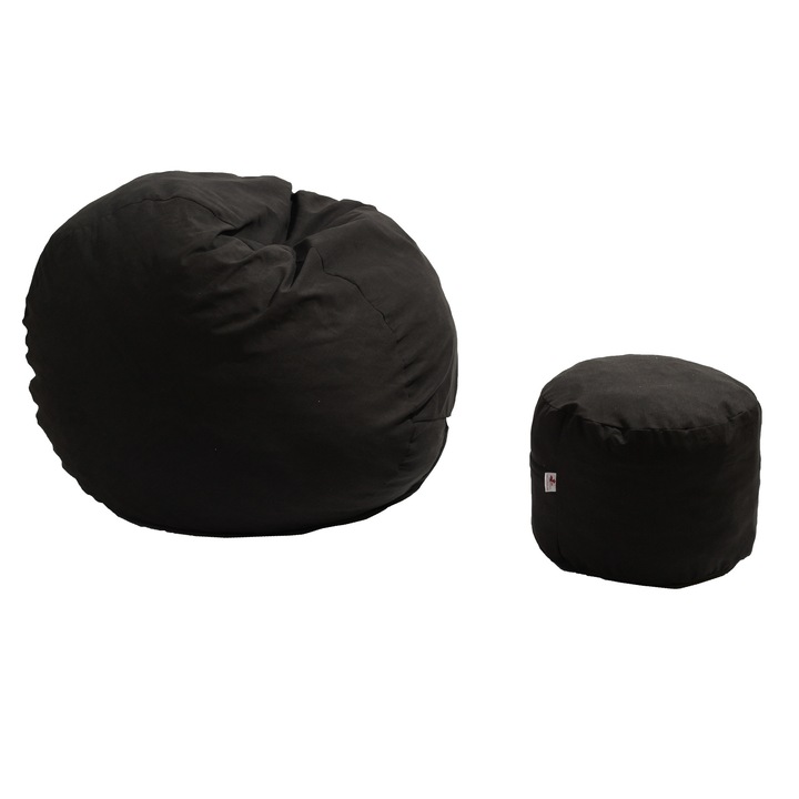 Pufrelax Fotel, King méretű, ottomán puffal, fekete (Prémium sorozat), memóriahabos szivacspehely keverékkel töltve