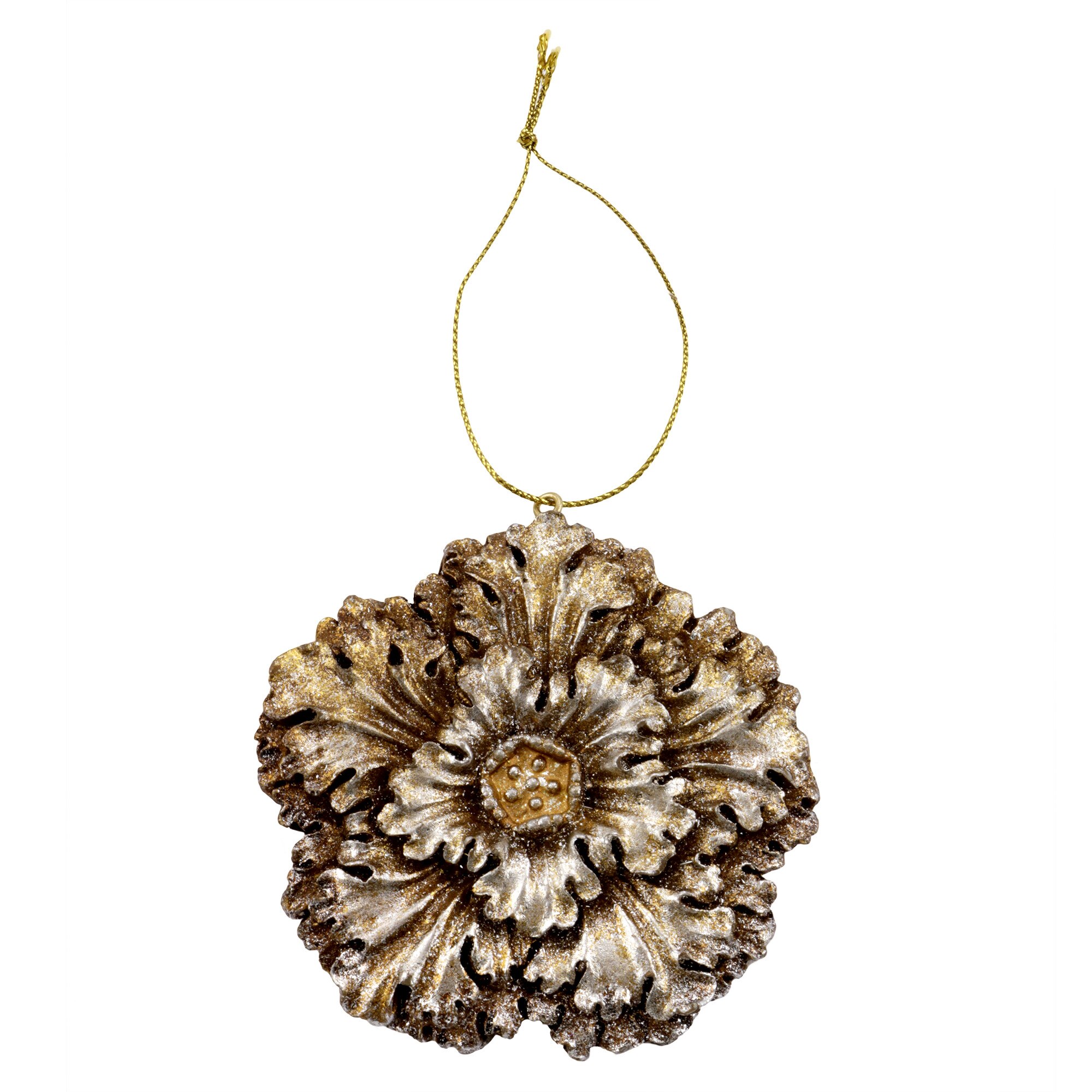 Ornament floare brad Craciun, ceramica, ⌀8.5 cm, Auriu