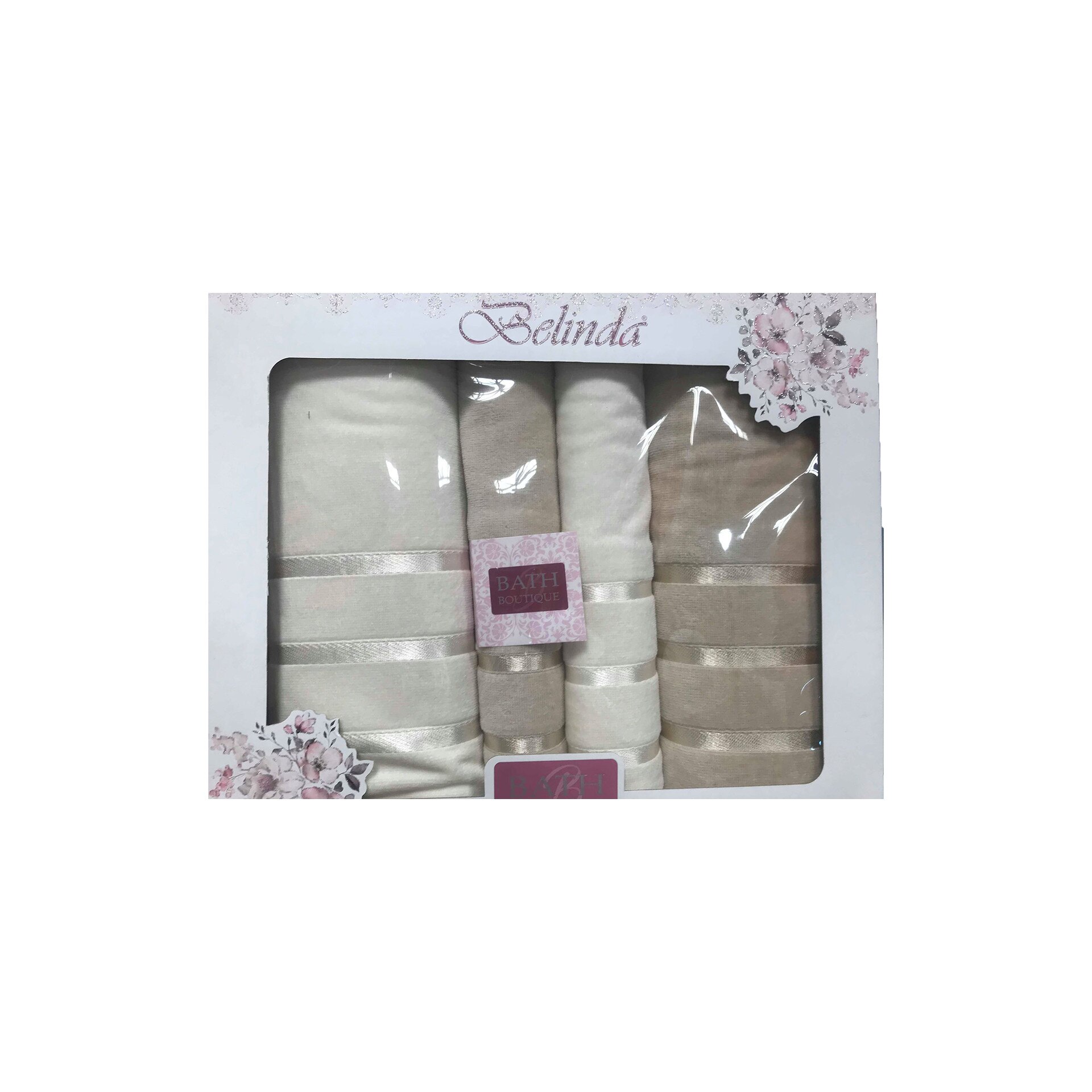 Set de 4 prosoape Belinda , cu doua fete crem + bej