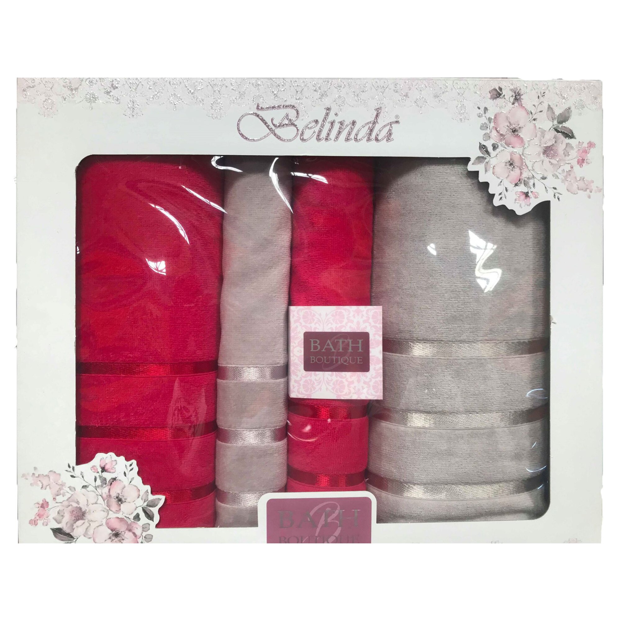 Set de 4 prosoape Belinda , cu doua fete fucsia + crem