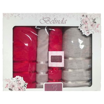Set de 4 prosoape Belinda , cu doua fete fucsia + crem Set de 4 prosoape Belinda , cu doua fete fucsia + crem