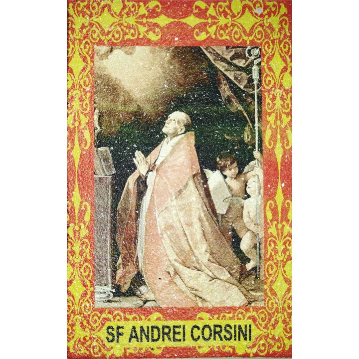 Icoana pe COAJA DE OU, "Sfantul Andrei Corsini" , Ecoart Movement , suport de lemn, 25 cm x 16 cm