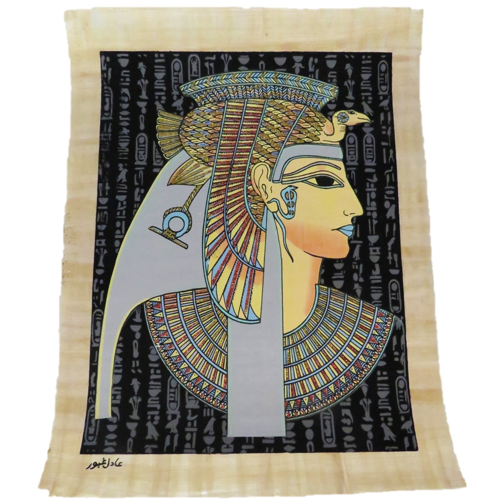 Imagine de perete 42/32cm, dualwiew , tablou stil egiptean, pictat manual, hartie de papirus, lumineaza in intuneric, E114