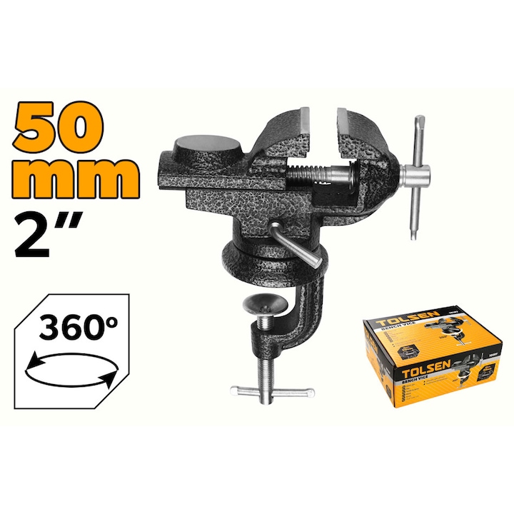 Menghina rotativa TOLSEN 50 mm, baza pivotanta cu nicovala, falci calite si detensionate, ideala pentru lucrari de precizie si uz profesional, corp din fier, greutate 2.5 kg, latime falci 50 mm, prindere ferma si precisa, finisaj durabil