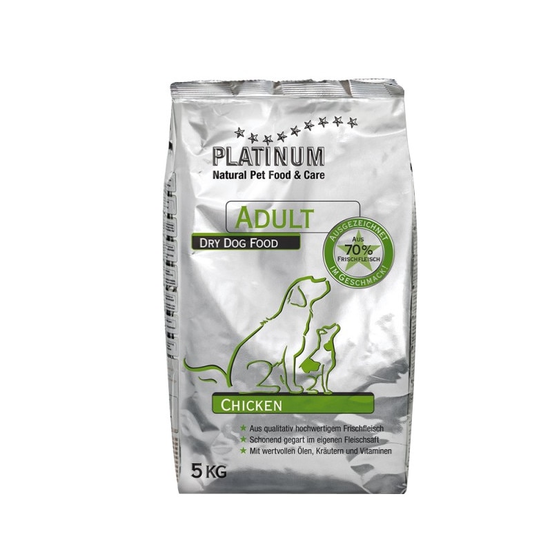 Set 6 pungi cu Hrana uscata pentru caini Platinum Natural Adult Chicken, 6 x 5 kg