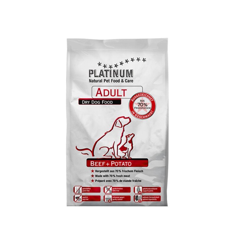 Set 3 pungi cu Hrana uscata pentru caini Platinum Natural Adult Beef & Potato, 3 x 5 kg