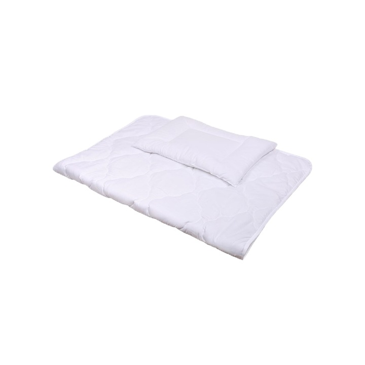 Set lenjerie de pat pentru copii pilota si perna Belisima 045A, Alb