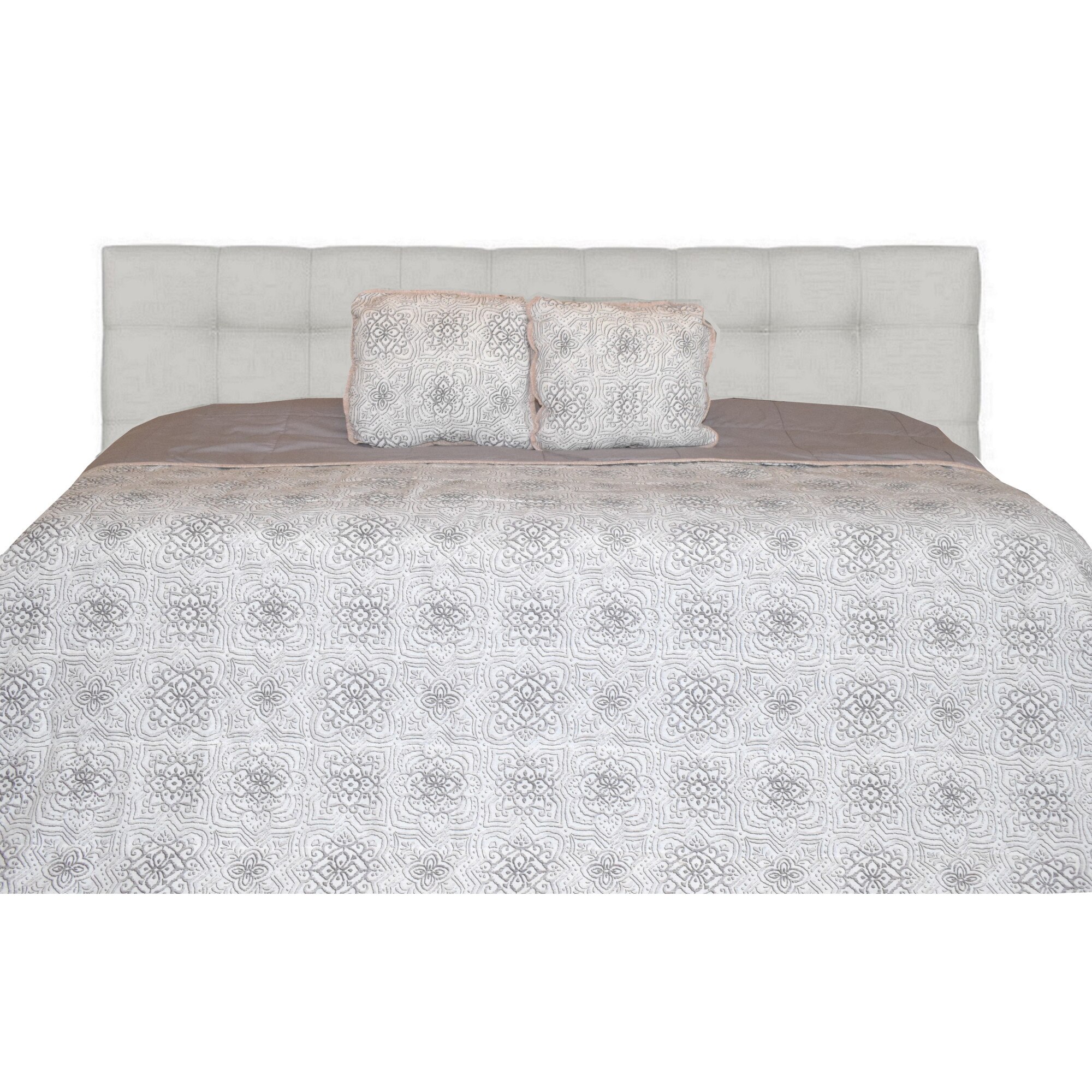 Set Cuvertura cu pernute decor, Matlasata, Colectia Luxurio, Rivoli, 220x240 cm, gri