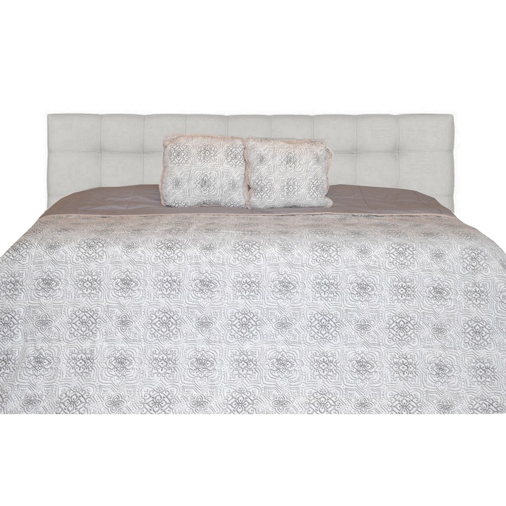 Set Cuvertura cu pernute decor, Matlasata, Colectia Luxurio, Rivoli, 220x240 cm, gri