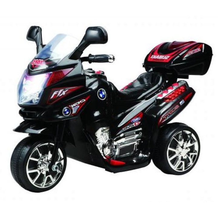 NOVOKIDS™ Moto Classico 51 elektromos motorkerékpár akkumulátorral gyerekeknek, 3-6 éves kor között, max. 25 kg, hangokkal, 3 kerék, hátramenet, fekete