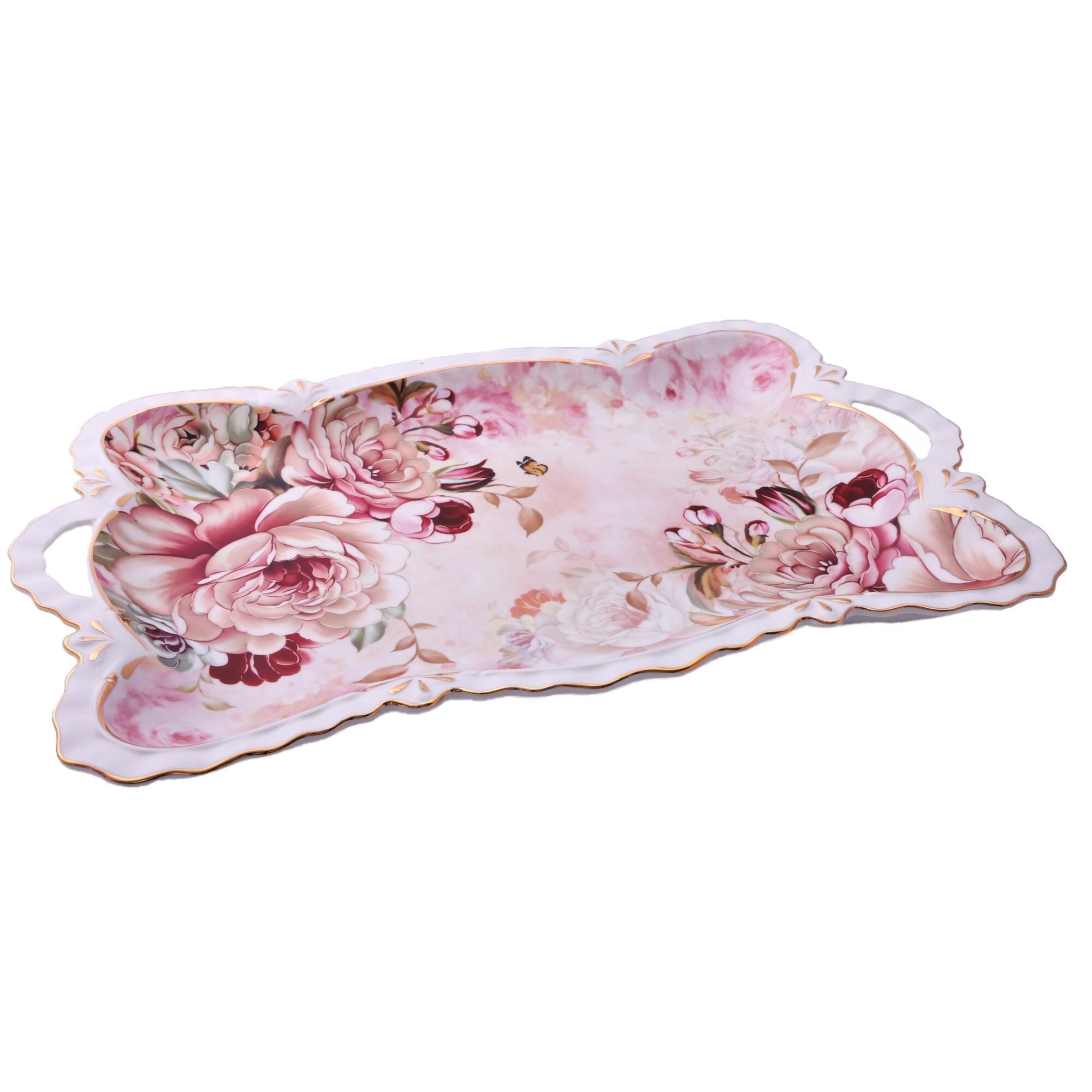 Tava servire cu manere, model 7501-N, imprimeu floral, 42cm*25,5cm
