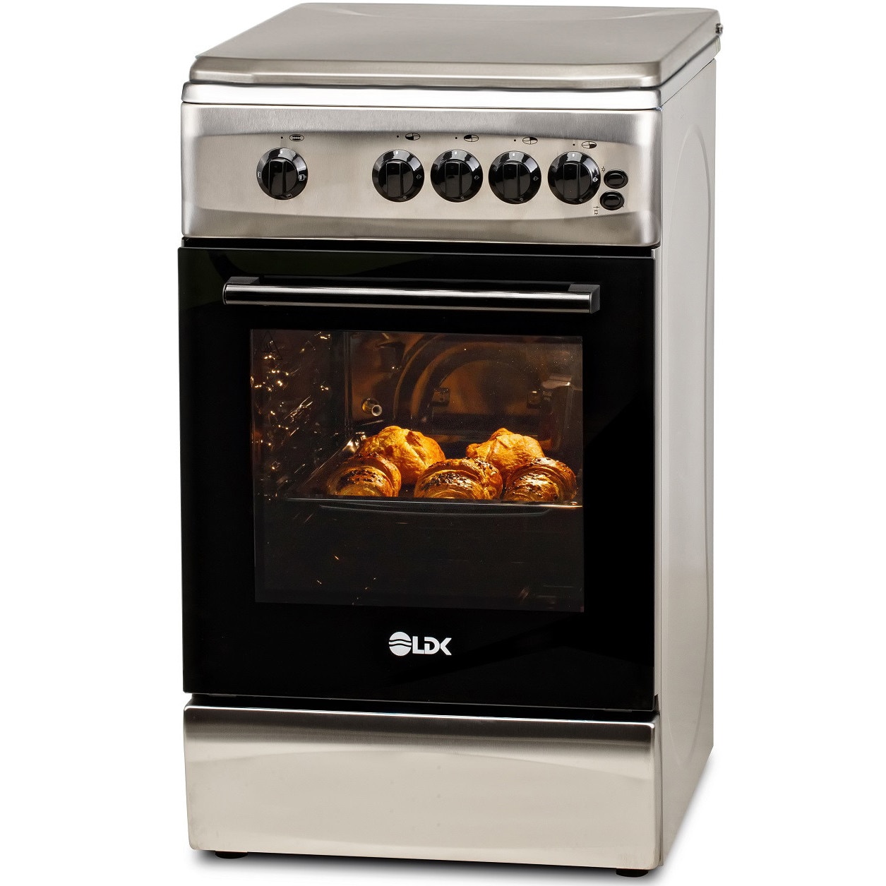 Aragaz LDK 5060 GRAI IX RMV, 4 Arzatoare, Siguranta, Grill, Rotisor, Aprindere, Iluminare, Capac sticla, 50 x 60 cm, Inox