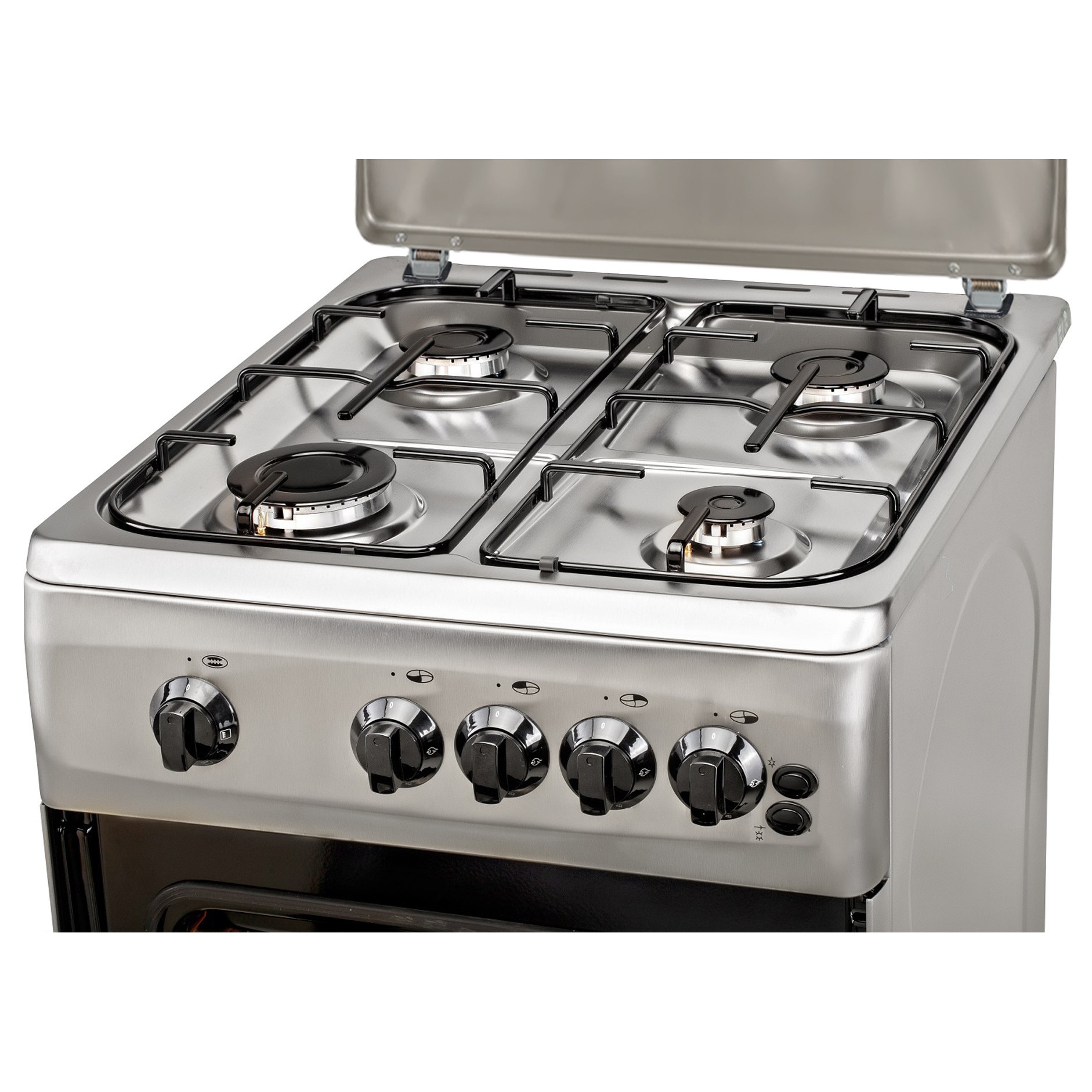 Aragaz LDK 5060 GRAI IX RMV, 4 Arzatoare, Siguranta, Grill, Rotisor, Aprindere, Iluminare, Capac sticla, 50 x 60 cm, Inox