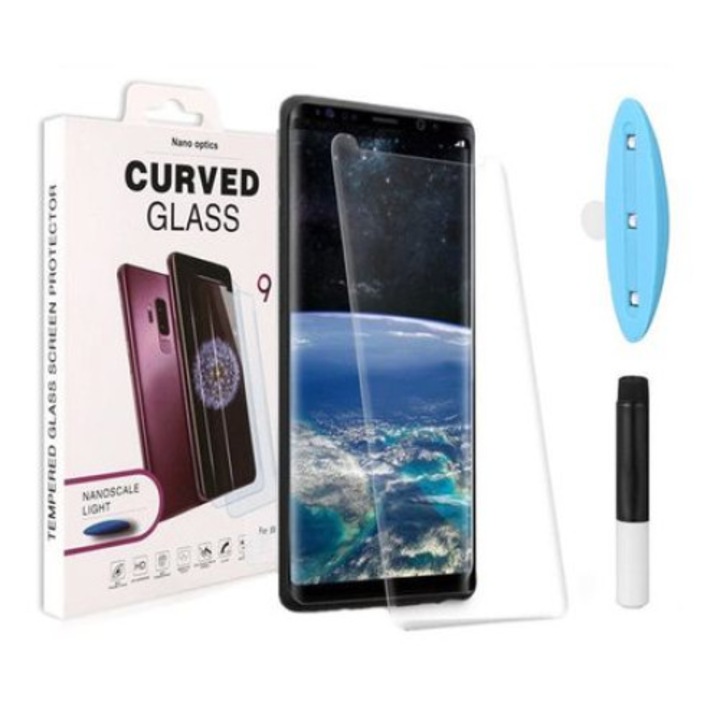Folie Protectie UV compatibila Samsung Galaxy S8 G950, Sticla securizata, Full Face, Full Glue cu lampa UV