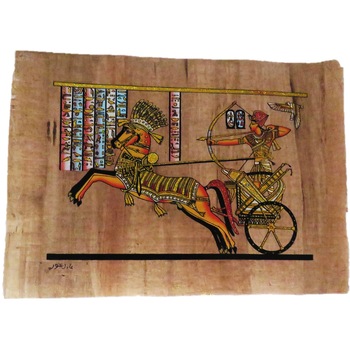 Imagine de perete 44/32cm, tablou stil egiptean, pictat manual, hartie de papirus, car de lupta, E105 Imagine de perete 44/32cm, tablou stil egiptean, pictat manual, hartie de papirus, car de lupta, E105