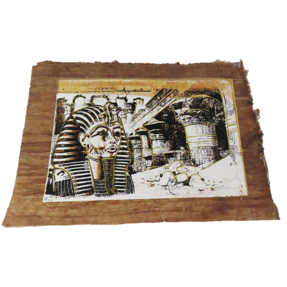 Imagine de perete 32/24cm, tablou stil egiptean, pictat manual, hartie de papirus, coloane, faraon, E095