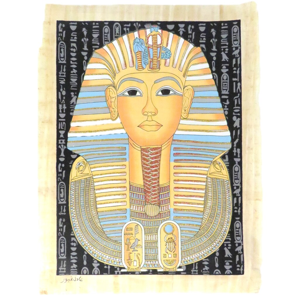 Imagine de perete 42/32cm, dualwiew , tablou stil egiptean, pictat manual, hartie de papirus, lumineaza in intuneric, faraon, E102