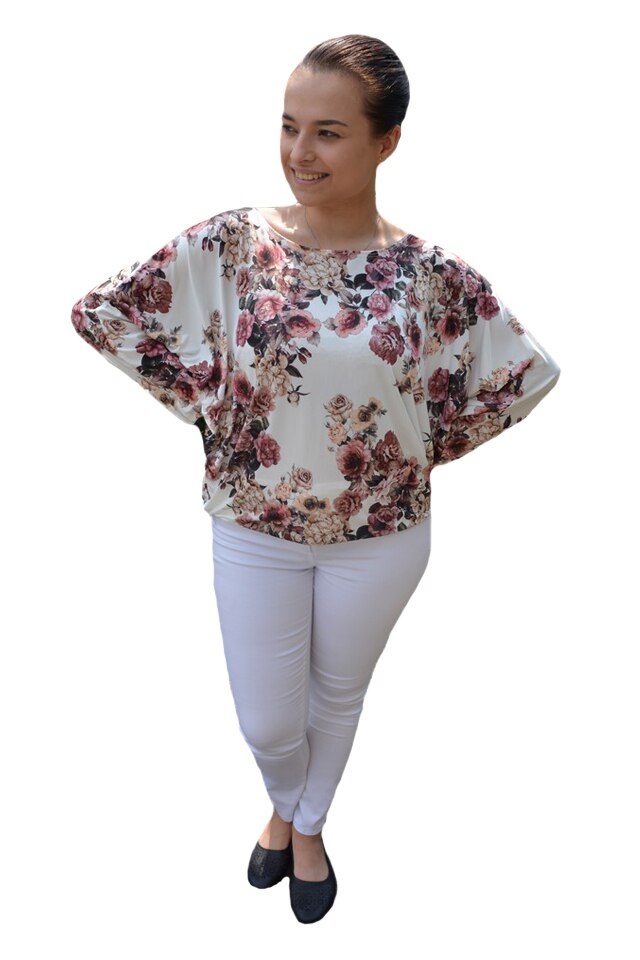 Bluza lejera Emilia cu imprimeu floral mini-rose,D&J Exclussive, Alb
