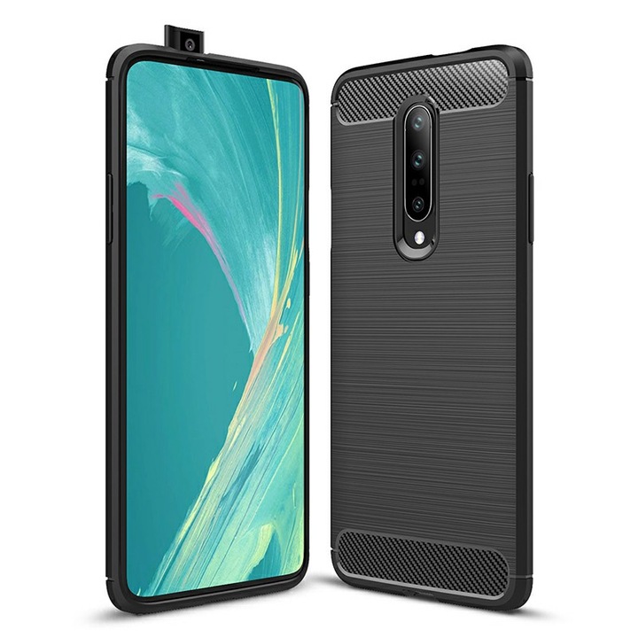 Husa de protectie BIBILEL cu insertii carbon pentru OnePlus 7 Pro, protectie spate, bumper, capac de protectie, Negru, BBL936