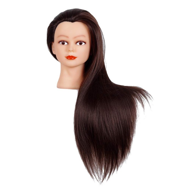 Cap practica manechin salon frizerie coafor Natural 80%, 55 cm, Saten + 6 Piepteni