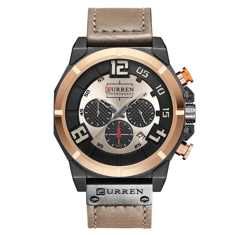 Ceas barbatesc Quartz Curren casual, elegant C8287crem, curea piele