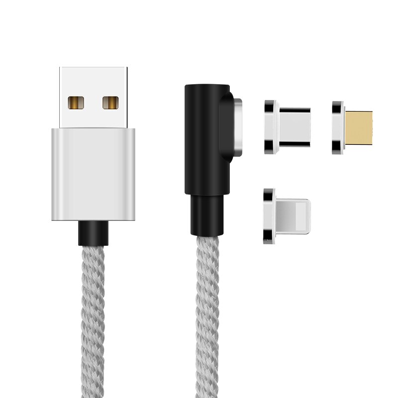 Cablu de incarcare si transfer de date 3 in 1, lungime 1m, 3A,Tanat ® L-Shape Premium, incarcare rapida, Gaming,pentru telefon / tableta IOS si Android , conector USB, conector USB-C,lightning,micro, Fast-Charge, Gri