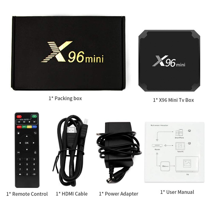 Мултимедия плеър X96 Mini Amlogic S905W, Smart TV BOX, Android 7.1, 4K, WiFi - 2G/16G