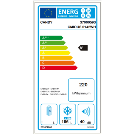 Congelator Candy CMIOUS 5142WH, 166 l, 5 sertare, Clasa A+, H 143 cm, Alb