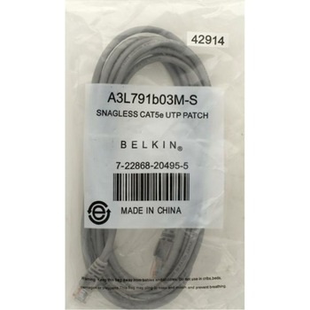 Cablu ETHERNET, 3m, gri, Belkin Cablu ETHERNET, 3m, gri, Belkin
