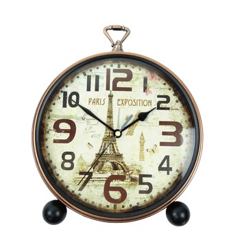 Ceas metalic, cu model Paris, vintage, aramiu, 20 cm Ceas metalic, cu model Paris, vintage, aramiu, 20 cm