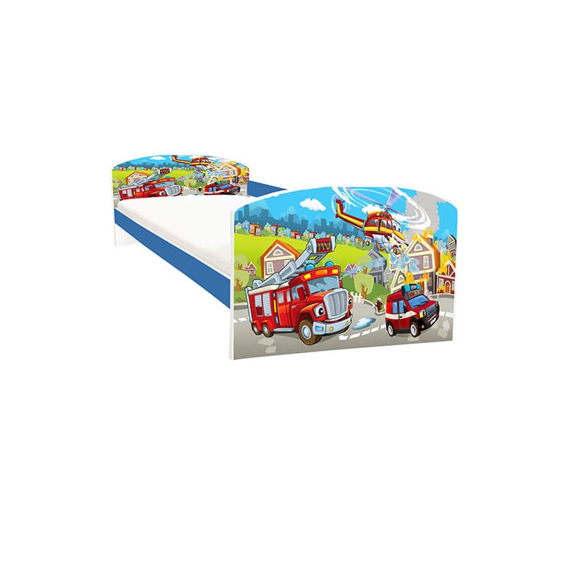 Pat copii Pompieri albastru 144x75x58 cm - 2-8 ani