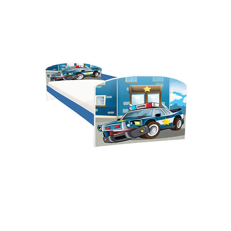 Pat copii Police albastru 144x75x58 cm - 2-8 ani