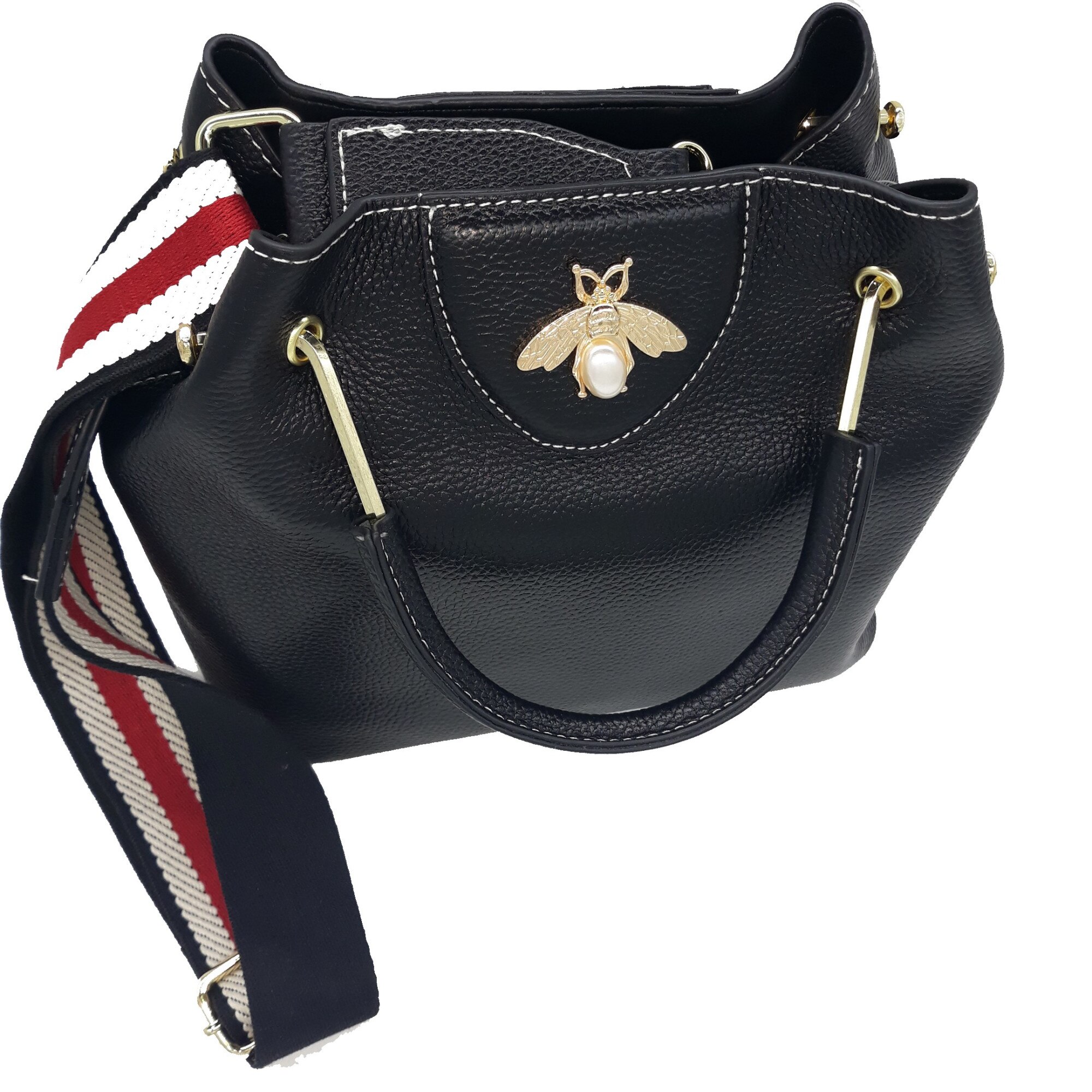 Geanta dama, din piele naturala, negru, dimensiune 23/11/12 cm