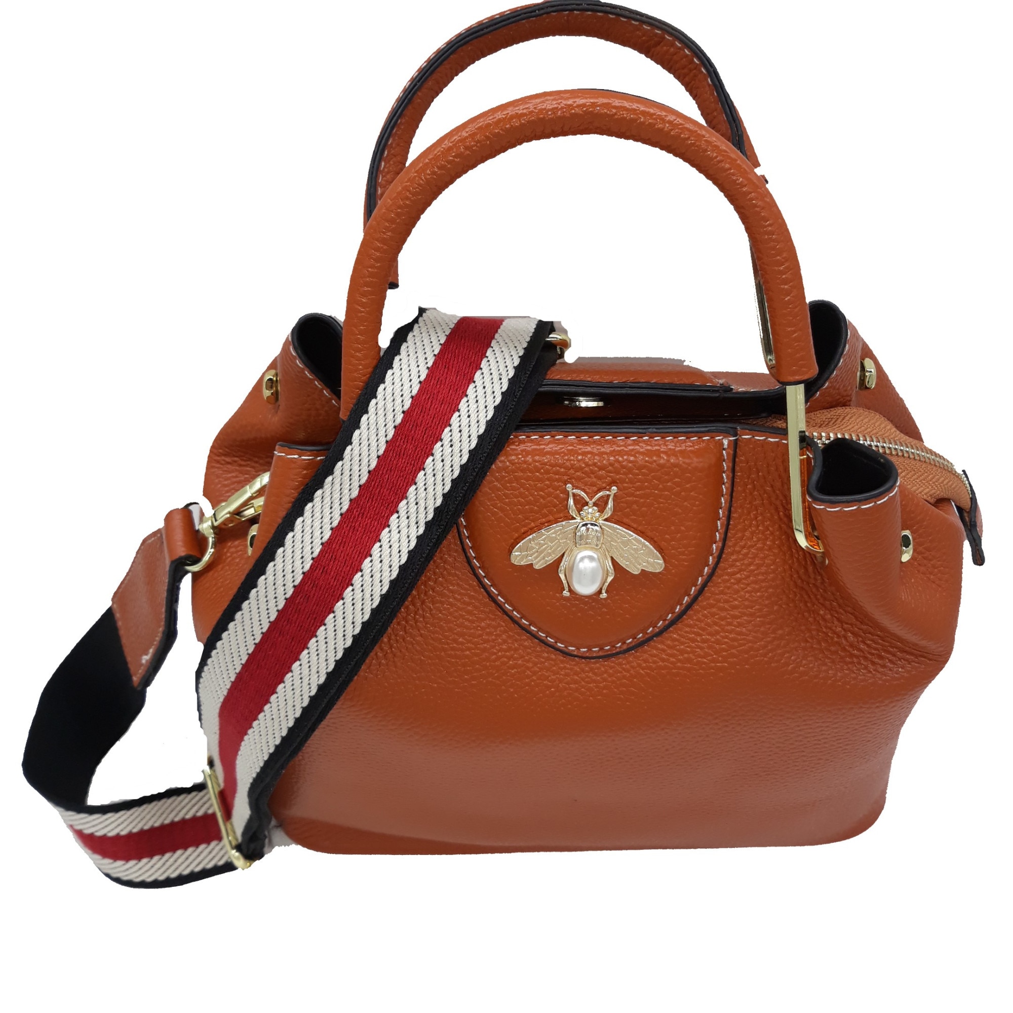 Geanta dama, din piele naturala, caramiziu, dimensiune 23/11/12 cm