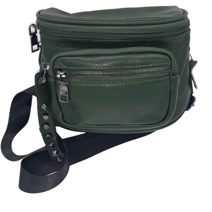 L-line fashion Női táska, Övtáska típus, 19/22/11 cm, Természetes bőr, Sötétzöld