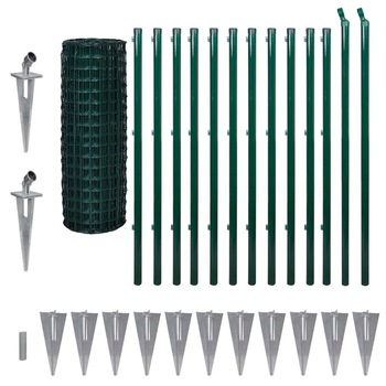 Set de gard de plasa si tarusi, vidaXL, Otel acoperit cu PVC, 25 x 1.2 m, 100 x 100 mm, Verde Set de gard de plasa si tarusi, vidaXL, Otel acoperit cu PVC, 25 x 1.2 m, 100 x 100 mm, Verde