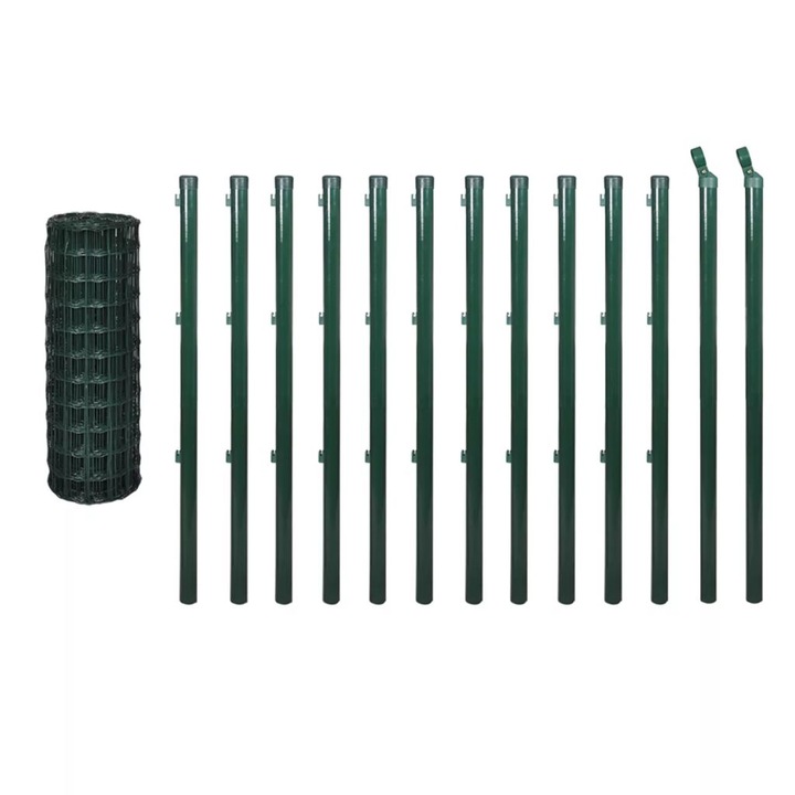 Комплект за изграждане на ограда vidaXL, Стомана, 25х1 м, 100х100 мм, Зелен