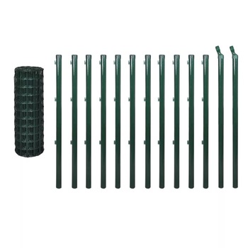 Set de gard de plasa si tarusi, vidaXL, Otel, 25 x 1 m, 100 x 100 mm, Verde Set de gard de plasa si tarusi, vidaXL, Otel, 25 x 1 m, 100 x 100 mm, Verde