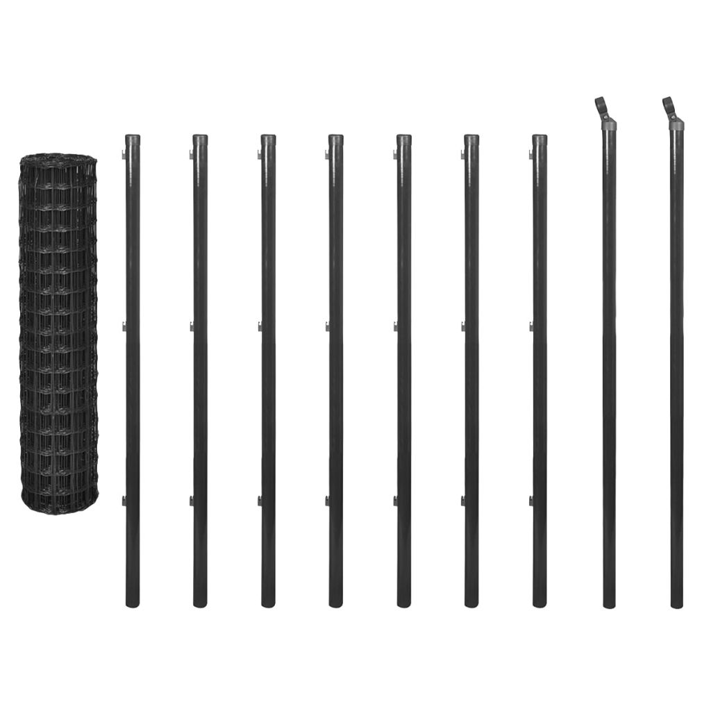 Set euro gard din plasa si accesorii, vidaXL, Otel, 10 x 1.2 m, 76 x 63 mm, Gri