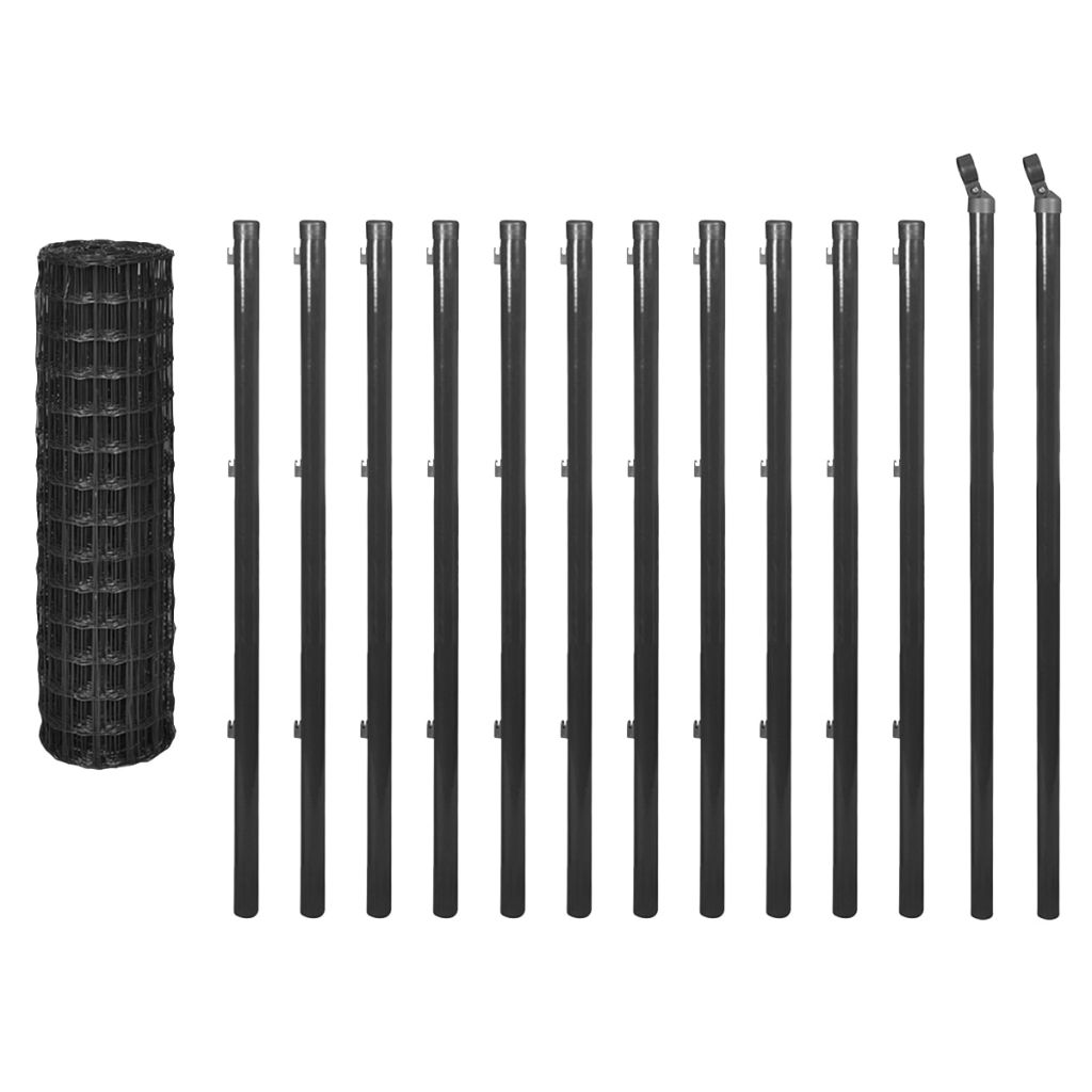 Set euro gard din plasa si accesorii, vidaXL, Otel, 25 x 1 m, 76 x 63 mm, Gri