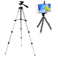 Pachet Trepied foto telescopic Weifeng WT-3110A universal 35-102 cm, husa inclusa + Trepied flexibil cu suport pentru telefon mobil sau aparat foto, Pufo