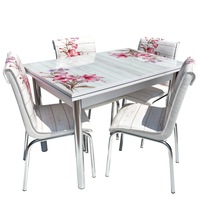 set masa sticla nr55 cu 4 scaune tapitate extensibila alb cu model floral imagen 17_0_
0
