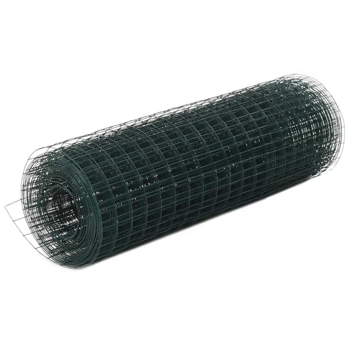 Gard de plasa pentru gaini, vidaXL, otel cu invelis PVC, 10 x 0.5 m, 25x25mm, Verde