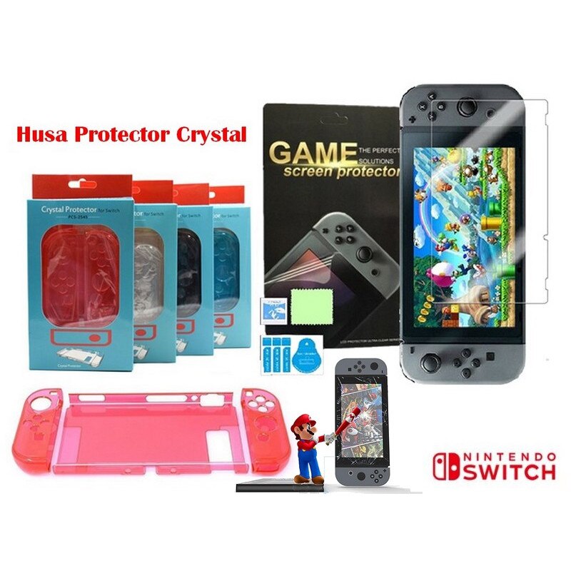 Husa Nintendo Switch Transparenta Rosu + Screen Protector