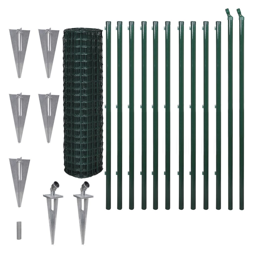 Gard de sarma cu tarusi, vidaXL, Otel, 25 x 1,5m, 1,8/2,2 mm Verde