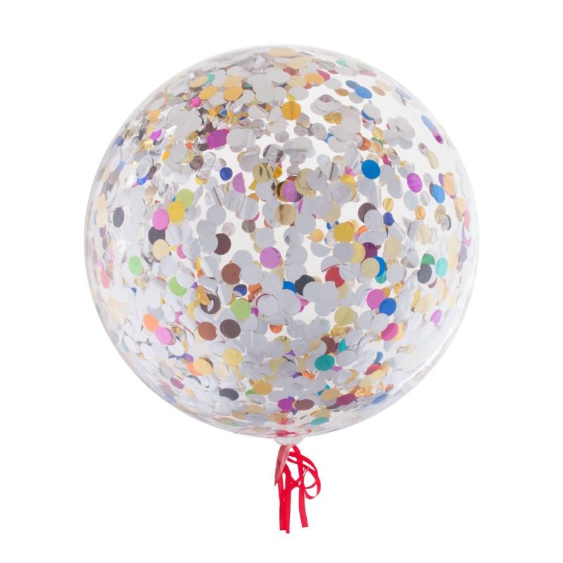 Balon confetti multicolor, ProCart, latex transparent, diametru 18 inch, accesoriu petrecere, rotund, aer sau heliu