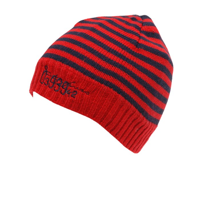 Caciula pentru copii Basic rosie cu dungi gri