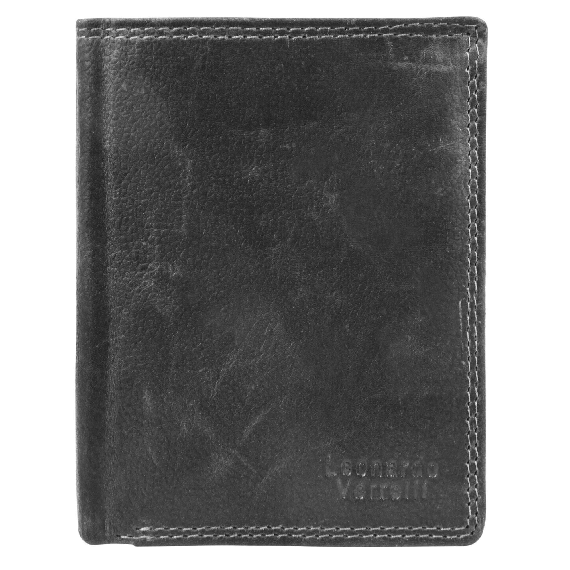 Portofel barbati , Leonardo Verelli, Vintage Antique, protectie RFID vertical, piele naturala, negru , cu amprenta antique - 3000349-002