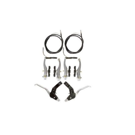 Set complet frana, V-Brake, cu manete din aluminiu, negru/argintiu