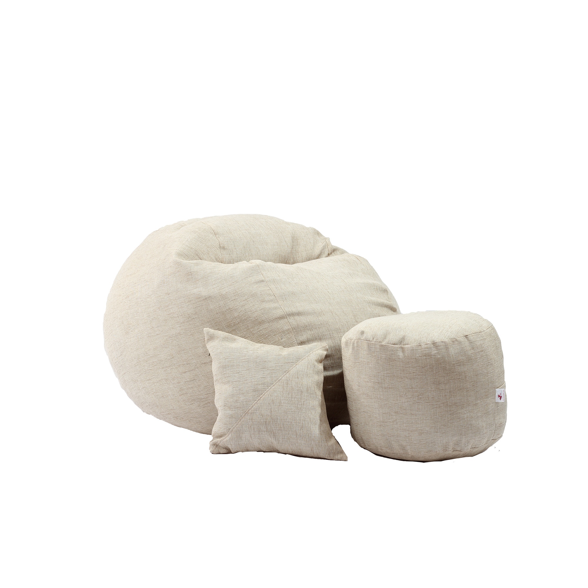 Set Fotoliu Puf Matusalem + Otoman + Perna decorativa - Beige Brulee (Gama Premium Rustic) umplut cu fulgi de burete memory mix